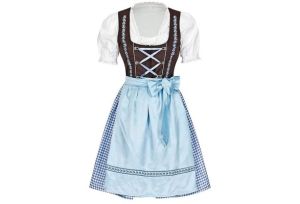 Adult Female Costumes to Hire - German Blue Gingham dress & belt